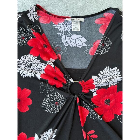 Vintage Y2K Stretchy Floral Top 2X Plus‎ Sized Red Black Whimsigoth Vamp Cyber - Picture 5 of 13
